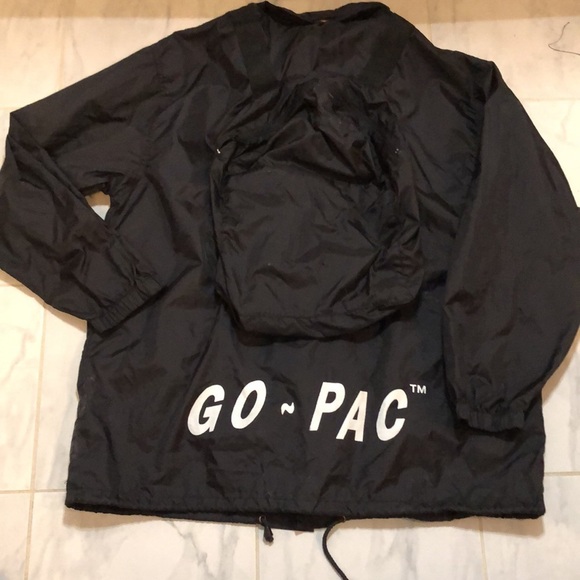 GO PAC black rain jacket/ windbreaker / backpack!  EUC! - Picture 7 of 12